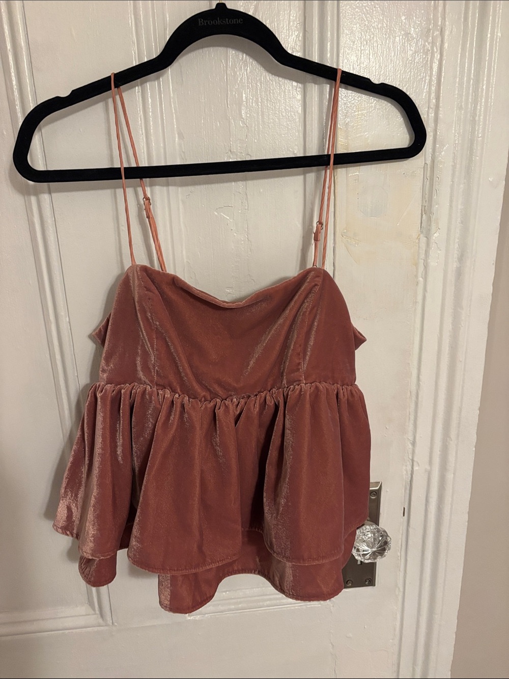 Urban Outfitters Velvet Peplum Babydoll Top in Rose Mauve